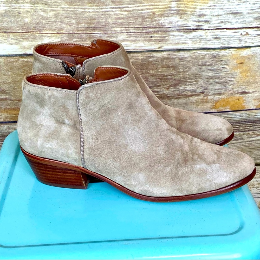 Sam Edelman “Petty” Leather Ankle Boots Suede Taupe Zipper Sz. 8.5